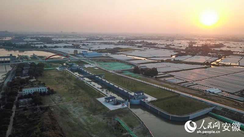 夕陽下的裕溪船閘。人民網(wǎng)記者 李希蒙攝